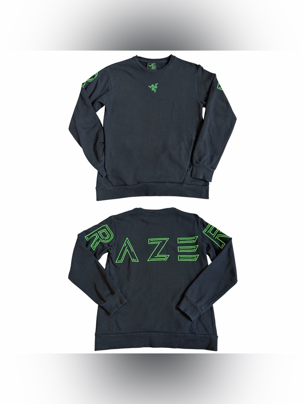 Razer Unleashed Men’s Crewneck Sweatshirt Sz M Black Green Spellout Logo Gaming